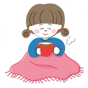 防寒する保育士