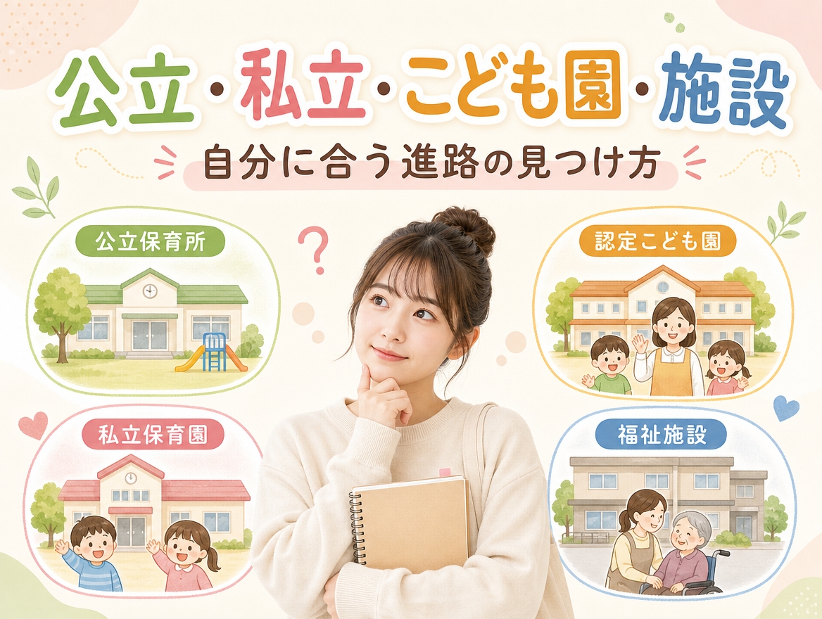 保育学生が公立・私立・こども園・施設の進路を比較するためのアイキャッチ画像