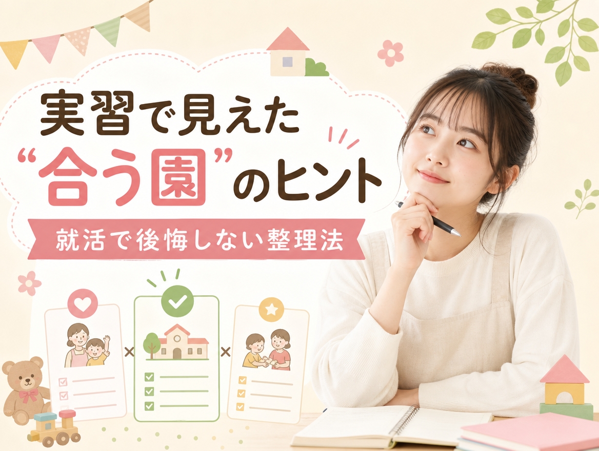 習で見えた合う園のヒントと就活で後悔しない整理法を紹介する保育学生向けアイキャッチ画像